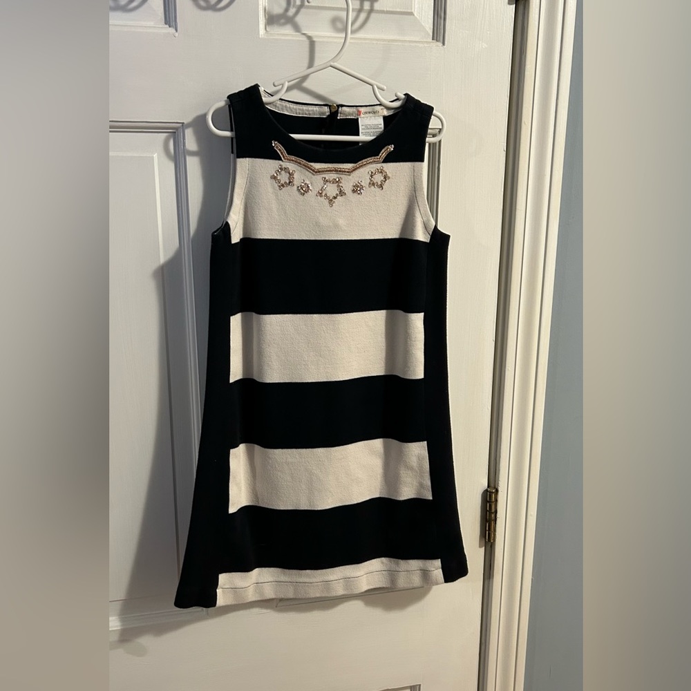 Crewcuts girls black and white striped dress with jeweled neckline, size 7
